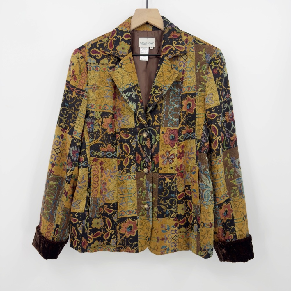 Coldwater Creek Tapestry Blazer Patchwork Floral Paisley L Boho Southwestern - Picture 3 of 9